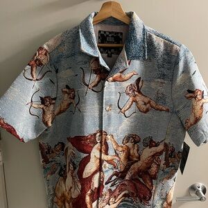 rebels Men's Renaissance Print Casual Shirt - Blue and Brown